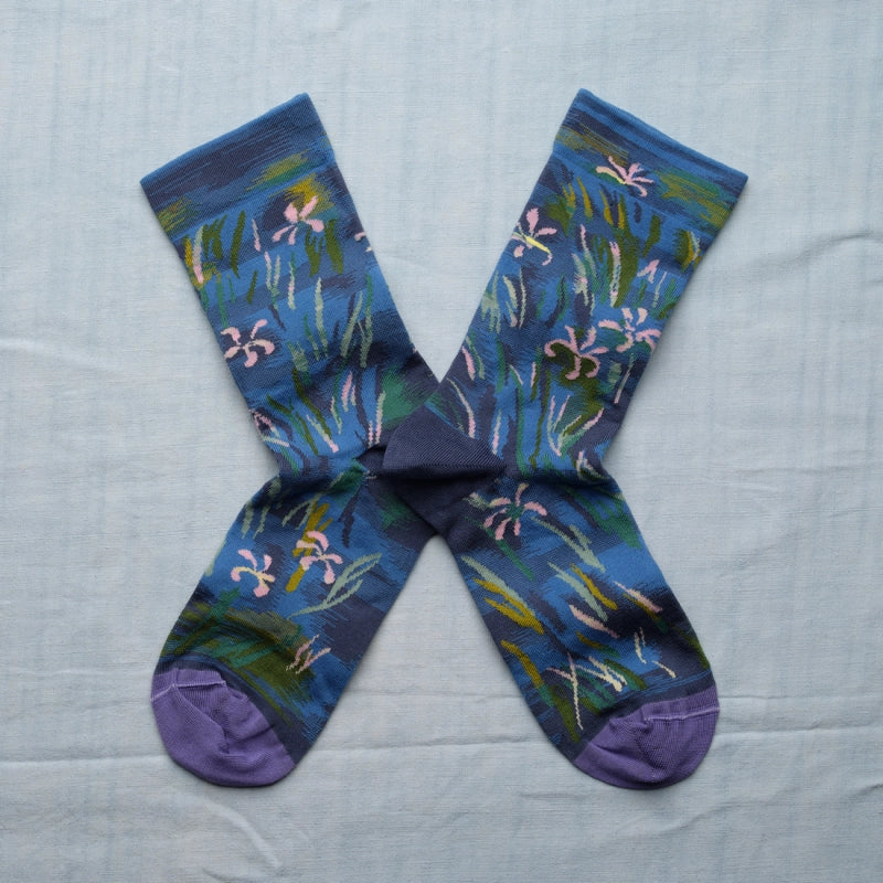 Bonne Maison made in France cotton socks featuring Monet's irises inspired design.