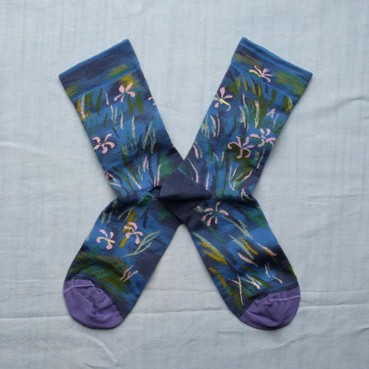 Bonne Maison made in France cotton socks featuring Monet's irises inspired design.