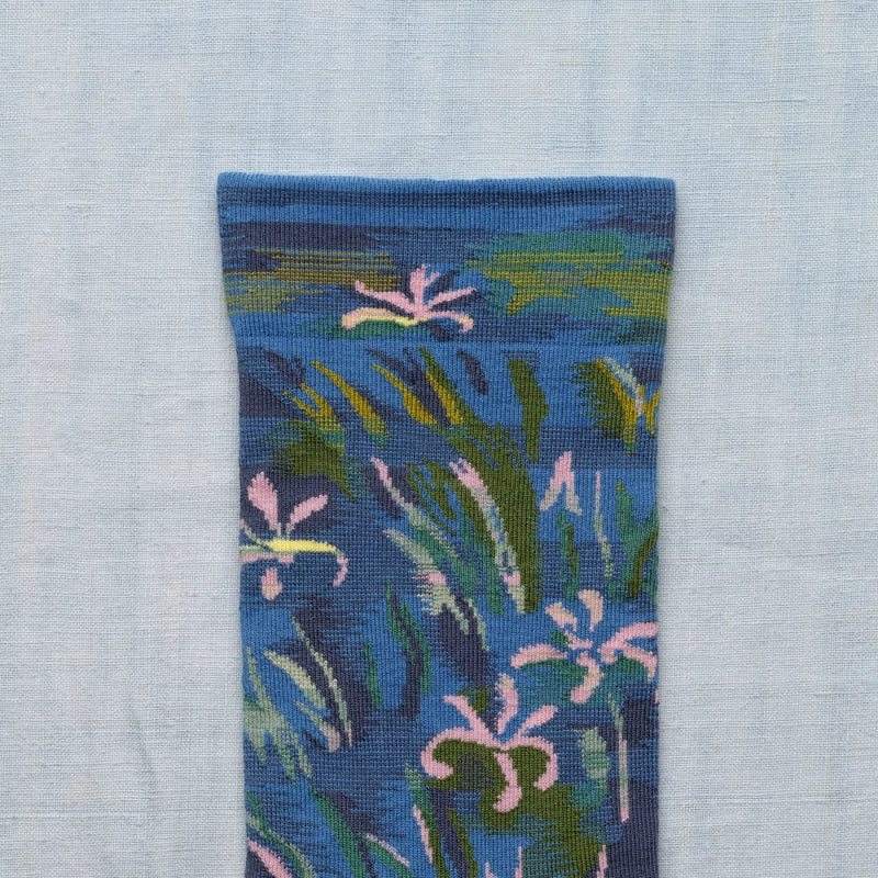 Bonne Maison made in France cotton socks featuring Monet's irises inspired design.