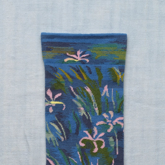 Bonne Maison made in France cotton socks featuring Monet's irises inspired design.