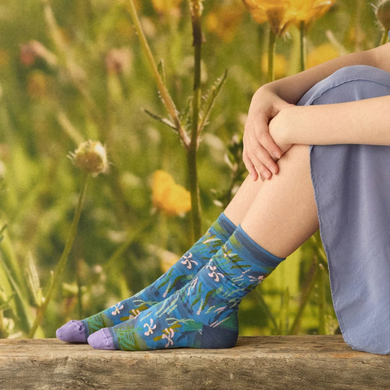 Bonne Maison made in France cotton socks featuring Monet's irises inspired design.