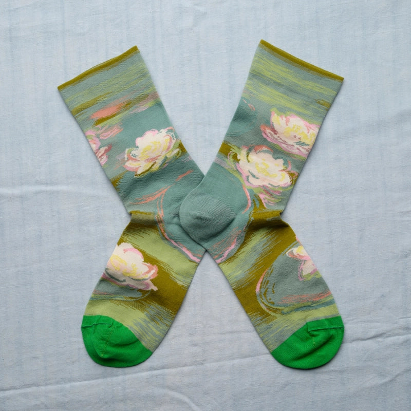 Bonne Maison made in France cotton socks featuring Monet's water lilies inspired design.