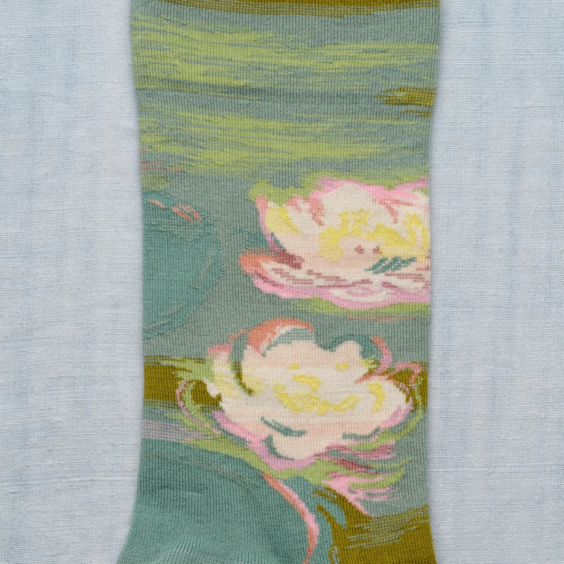 Bonne Maison made in France cotton socks featuring Monet's water lilies inspired design.