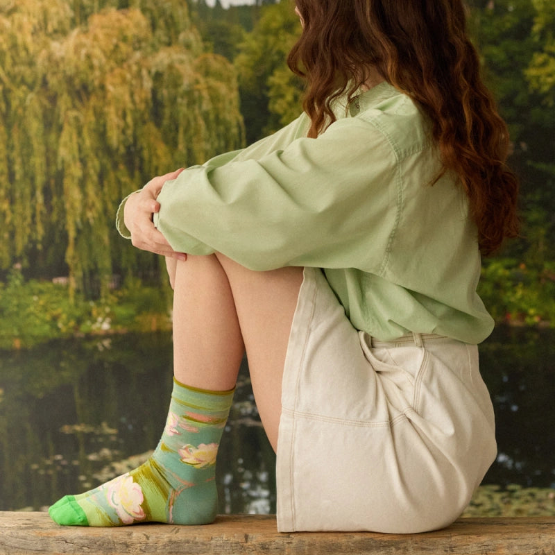 Bonne Maison made in France cotton socks featuring Monet's water lilies inspired design.