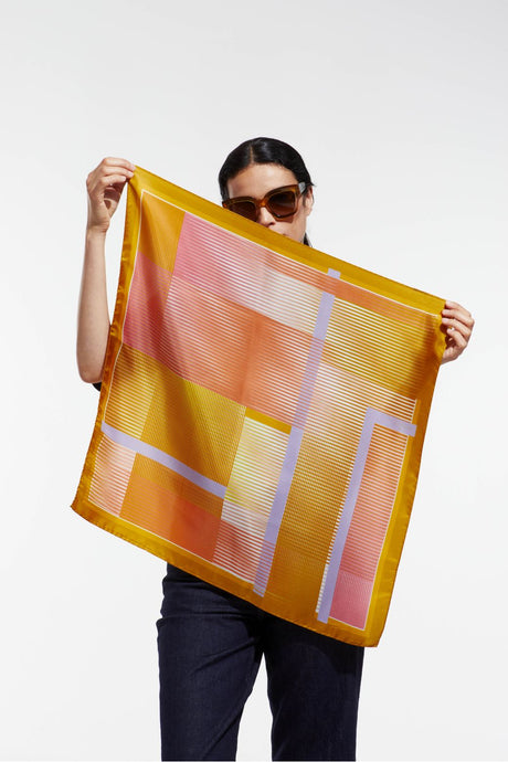 Mapoesie silk carre square scarf VIbrant in orange.