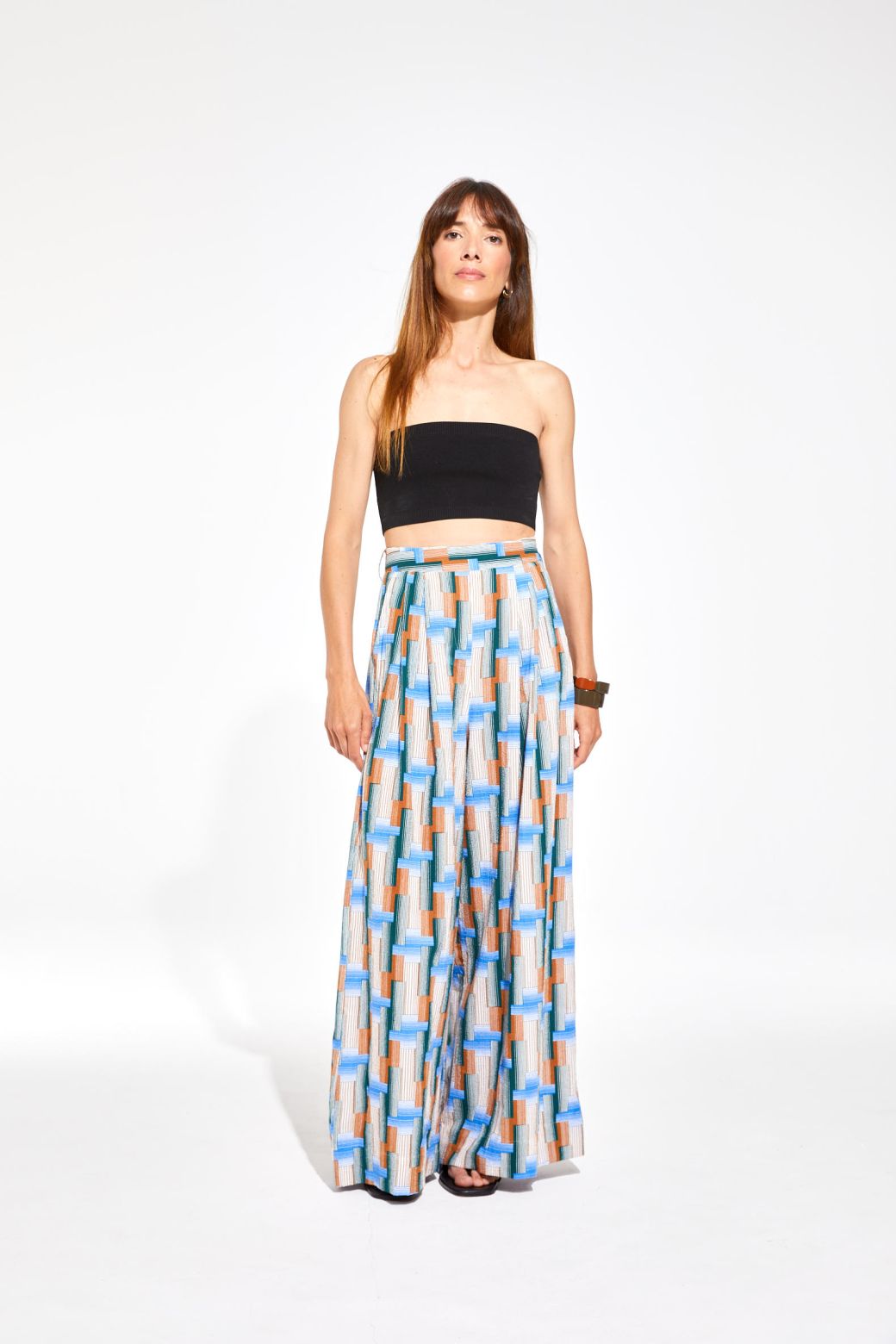 Ma Poesie cotton seersucker Penelope pants in Echo blue print.