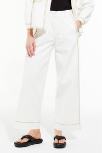 Ma Poesie Victor Dune straight leg cotton twill pants in natural white.