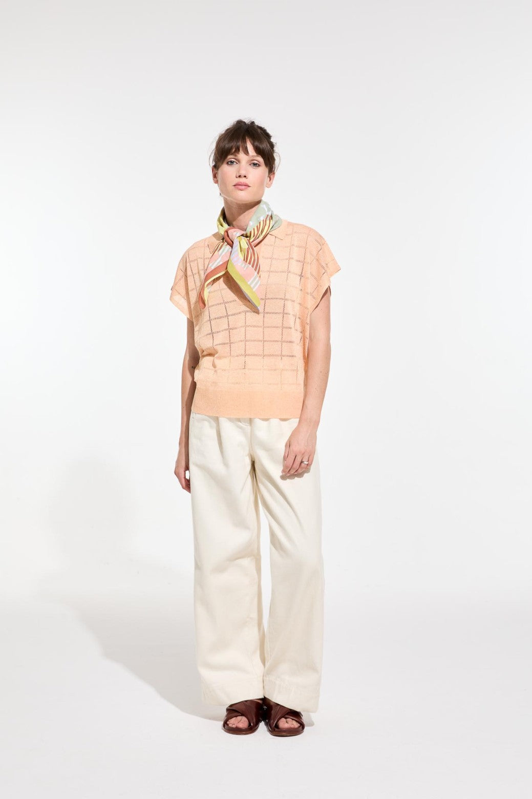 Mapoesie French cotton bandanna square scarf pastel shades in spot Pollen design.