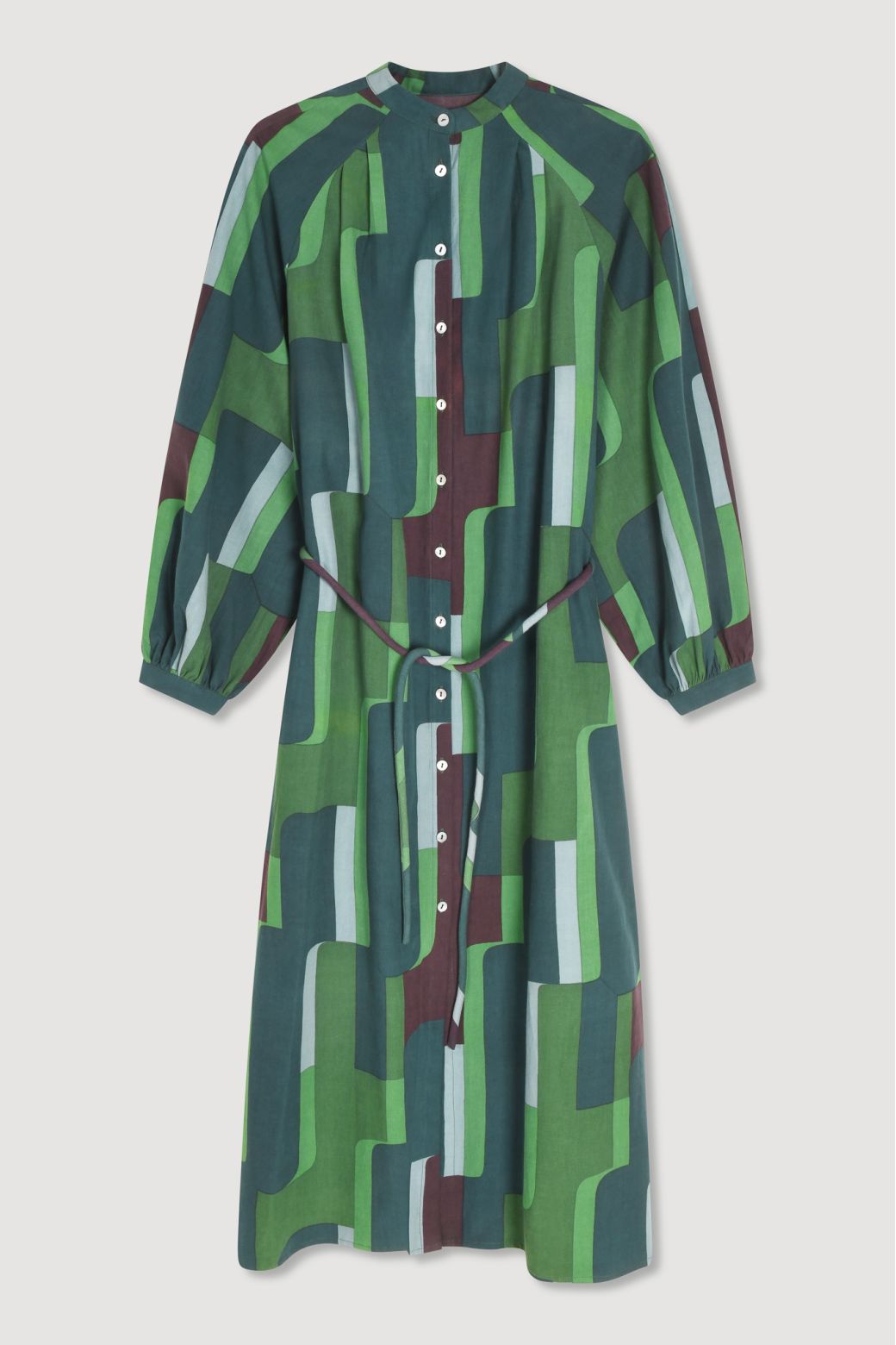 Ma Poesie cotton poplin Eulalie dress Petra print in green.