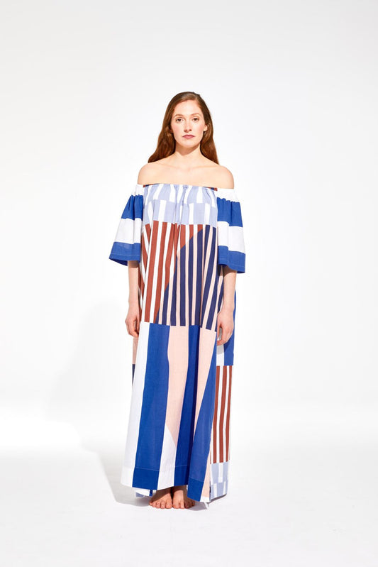 Ma Poesie Palao loose long maxi dress in Sol blue print.