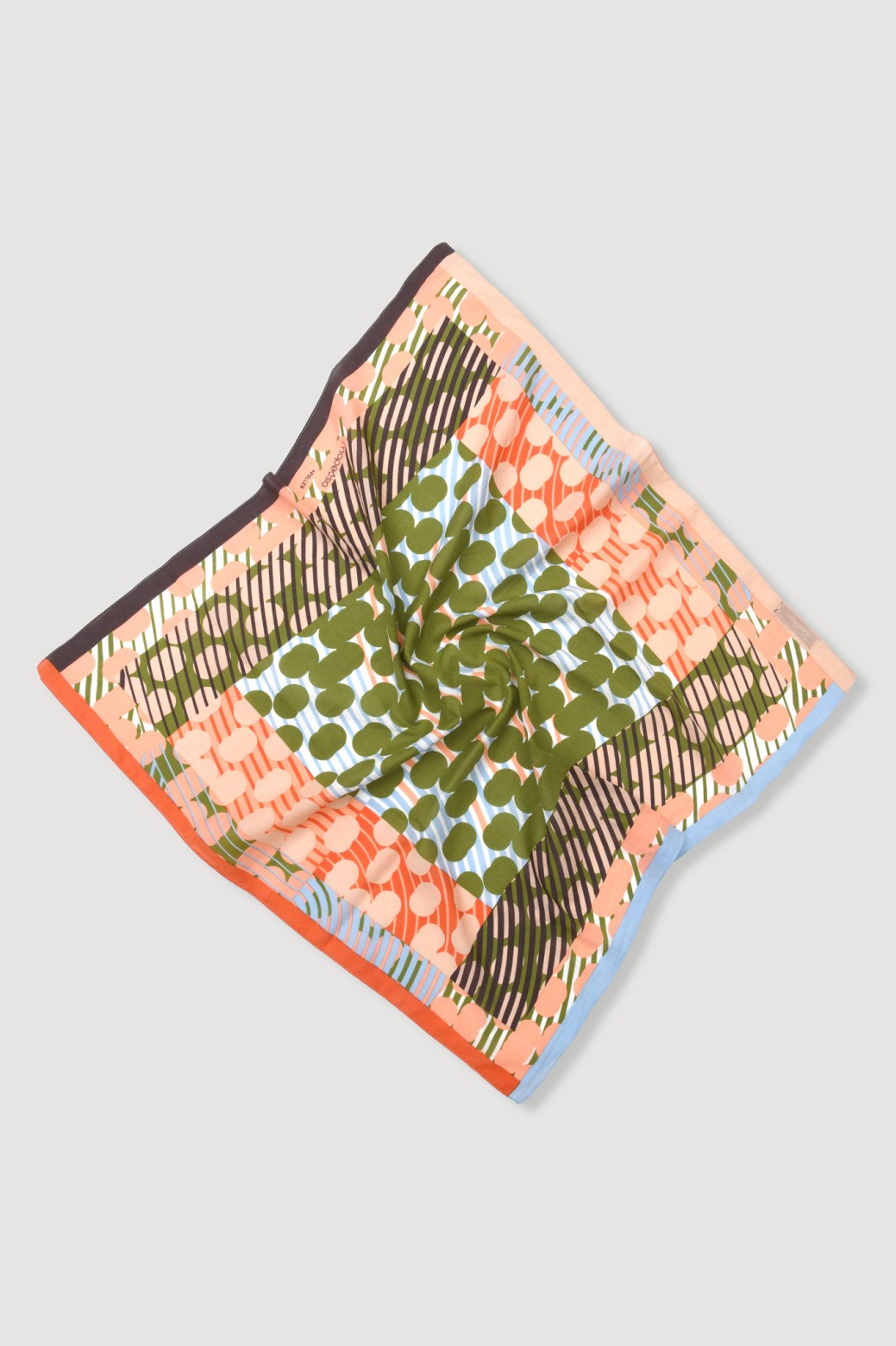 Mapoesie French cotton bandanna square scarf Rose khaki in spot Pollen design.