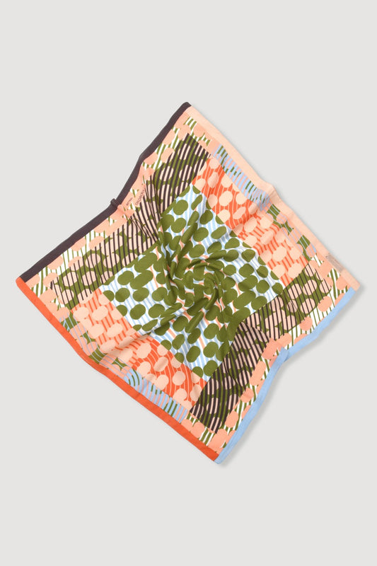Mapoesie French cotton bandanna square scarf Rose khaki in spot Pollen design.