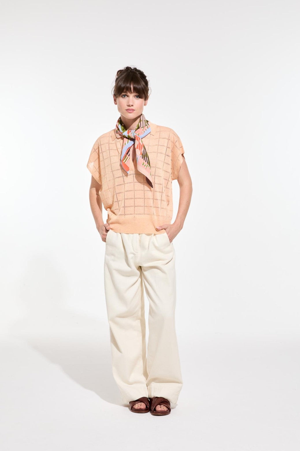 Mapoesie French cotton bandanna square scarf Rose khaki in spot Pollen design.