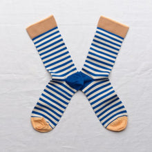 Load image into Gallery viewer, Bonne Maison cobalt stripe cotton socks.