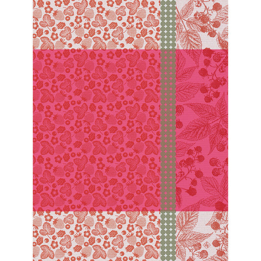 Le Jacquard Francais pure cotton tea towel cueillletes d'ete summer berries in  pink and red.