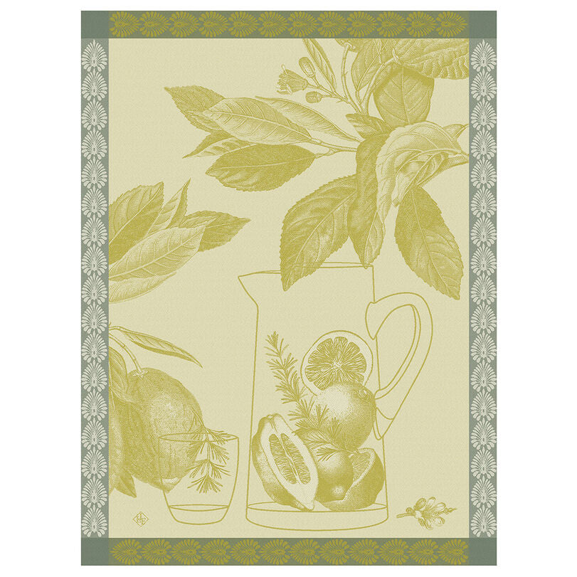 Le Jacquard Francais made in France jacquard weave pure cotton tea towel Eaux de Citrons in yellow.