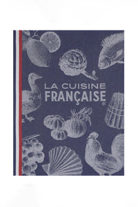 Le Jacquard Francais pure cotton jacquard weave made in France tea towel La Cuisine Francaise blue white red.