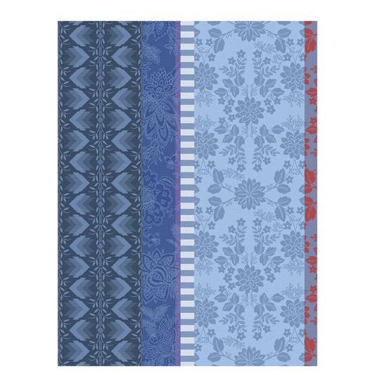 Le Jacquard Francais pure cotton tea towel in blue and white, floral design.