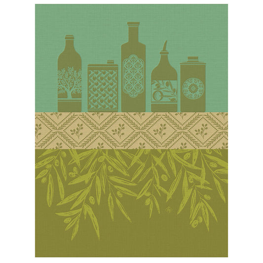 Le Jacquard Francais cotton tea towel oils of Provence in green.