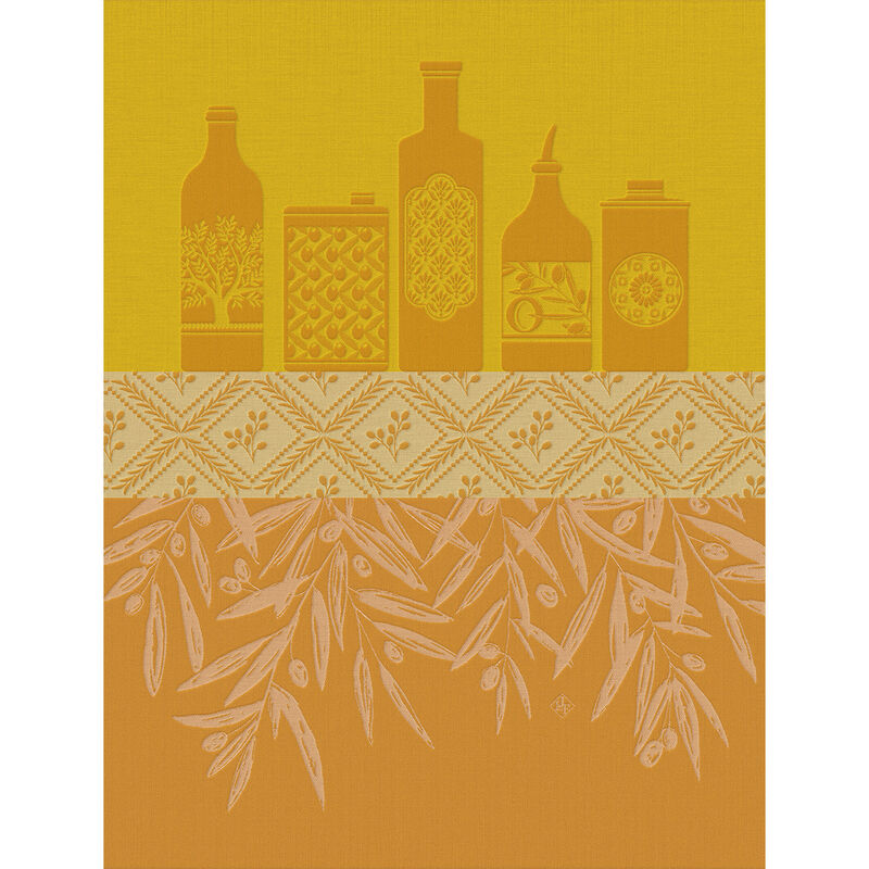 Le Jacquard Francais cotton tea towel oils of Provence in mustard yellow.