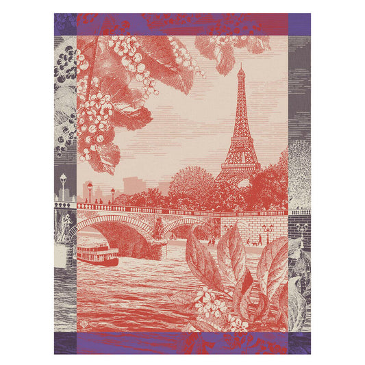 Le Jacquard Francais tea towel depicting  Paris in red and blue.