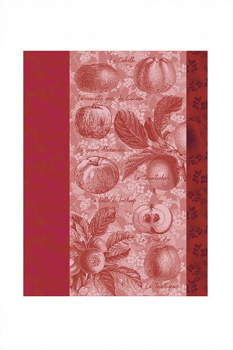 Le Jacquard Francais pure cotton jacquard weave made in France tea towel Pommes a croquer red.