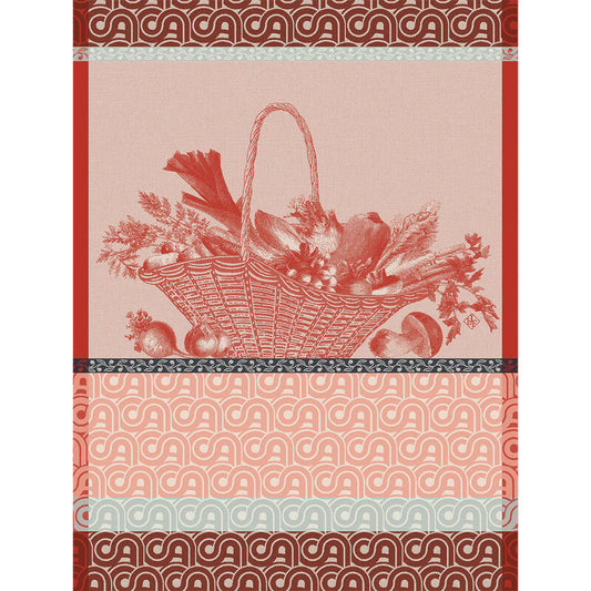 Le Jacquard Francais pure cotton tea towel Potager d'hiver in red.
