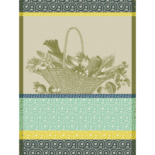 Le Jacquard Francais pure cotton tea towel Potager d'hiver in green.