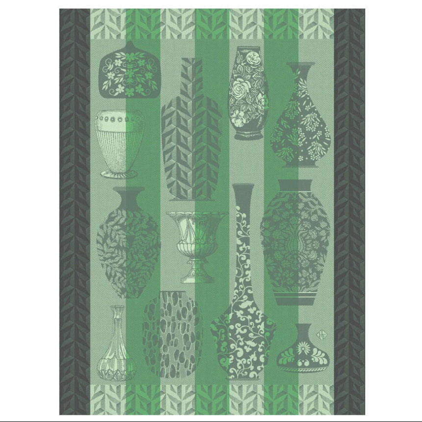 Le Jacquard Francais made in France jacquard weave pure cotton tea towel Poteries green.