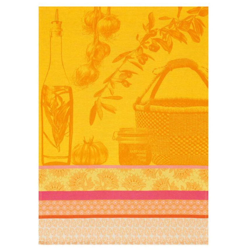 Le Jacquard Francais made in France jacquard weave pure cotton tea towel Saveurs Provence in lemon yellow.
