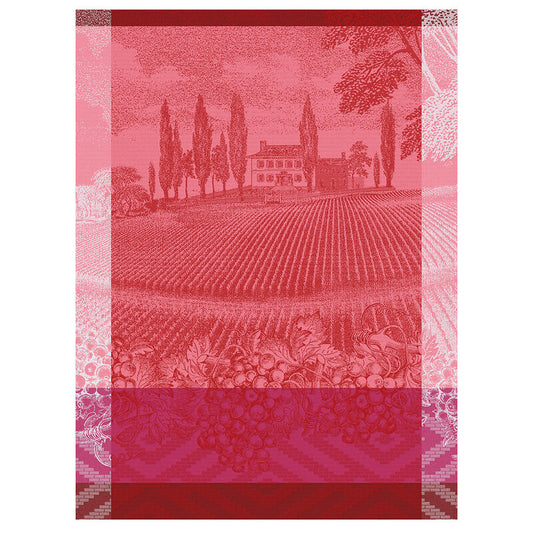 Le Jacauard Francais Vignoble tea towel, vineyards in pink.