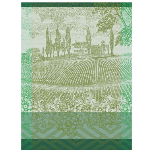 Le Jacauard Francais Vignoble tea towel, vineyards in green.