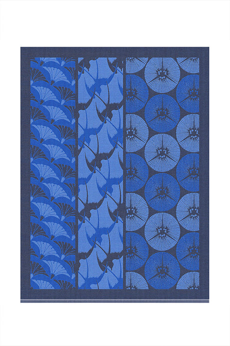 Le Jacquard Francais pure cotton jacquard weave made in France tea towel Yukata blue.