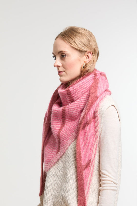 Ma Poesie Hind triangle scarf in pink baby alpaca blend.