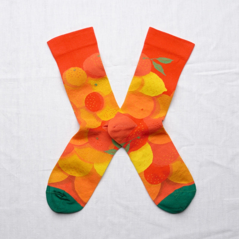 Bonne Maison made in France striped socks Vermilion citrus lemons and oranges.