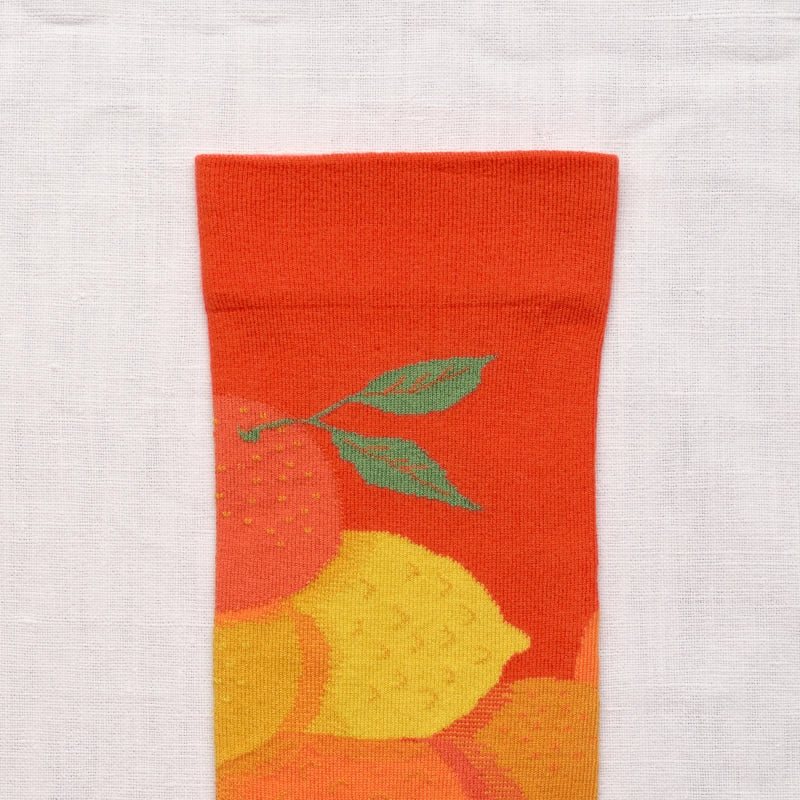 Bonne Maison made in France striped socks Vermilion citrus lemons and oranges.