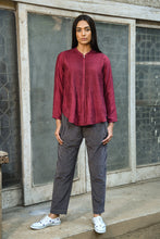 Load image into Gallery viewer, DVE Collection pintucked Niva shirt in handloom ruby red silk.