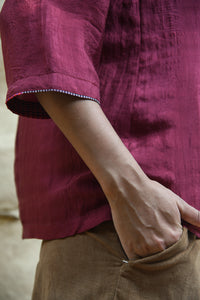 DVE Collection one size Padma top in handloom ruby red silk.