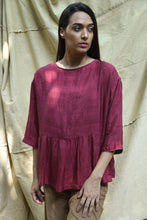 Load image into Gallery viewer, DVE Collection one size Padma top in handloom ruby red silk.