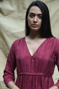 DVE Collection handloom silk Kali dress in ruby red.
