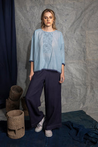 Dve Collection Durga wide leg pants in navy linen.