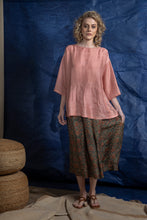 Load image into Gallery viewer, DVE Collection Padma top in handloom silk, one size with three quarter sleeves and peplum in rose pink.