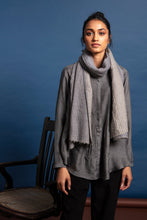 Load image into Gallery viewer, Dve Collection Miraya handloom wrap top in charcoal silk.