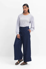 Load image into Gallery viewer, Anneli light linen pant, French linen wide leg with flat front and cuff in twilight navy blue.