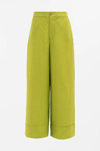 Load image into Gallery viewer, Anneli light linen pant, French linen wide leg with flat front and cuff in lime green..
