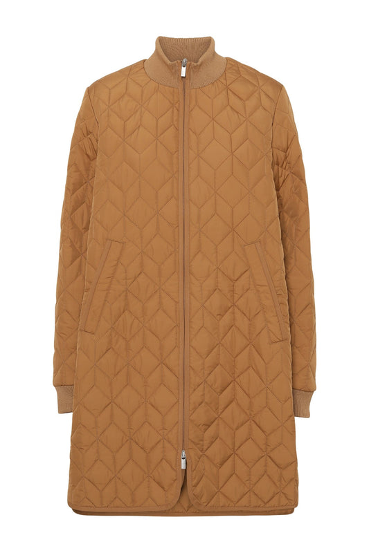 Ilse Jacobsen ART06 long quilt coat in cashew caramel camel brown.
