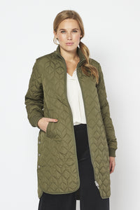 Ilse Jacobsen ART06 long quilted jacket coat showerproof in Army - khaki green.
