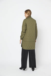 Ilse Jacobsen ART06 long quilted jacket coat showerproof in Army - khaki green.