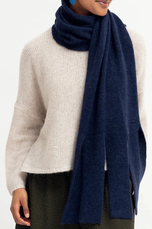 Elk the Label Agna fringe scarf alpaca blend in steel blue.