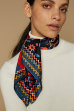 Load image into Gallery viewer, Inoui Editions silk carred square scarf neck scarf or headscarf, Matriochka Russian doll design on blue.